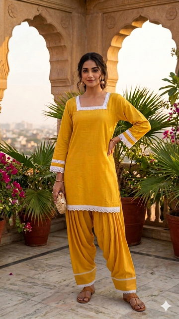 Amrah Wears Mustard Cotton Kurta Set with Patiala Pants