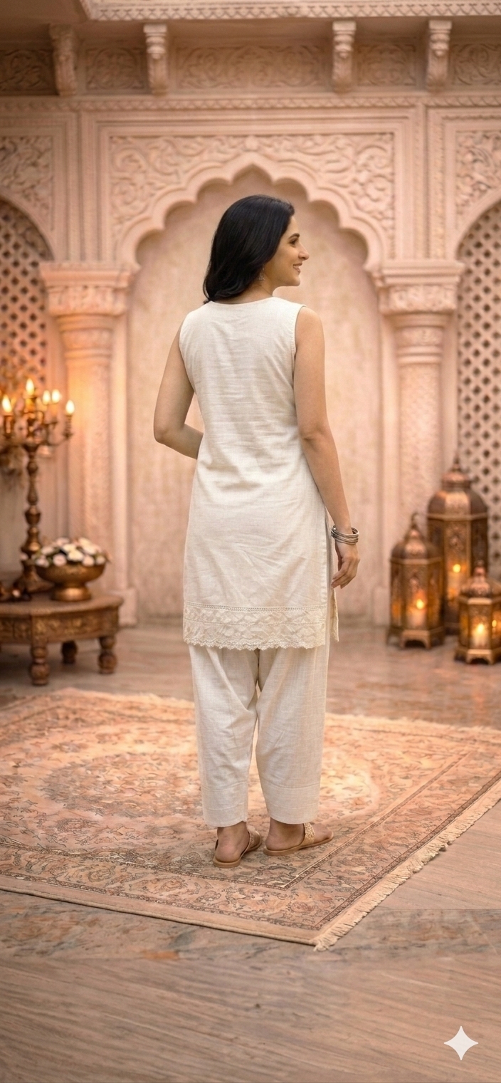 Amrah Wears Ivory Elegance Sleeveless Kurta & Patiala Set
